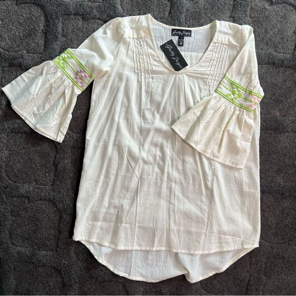 Gretty Zueger embroidered bell sleeve dress NWT lightweight small - Picture 1 of 10